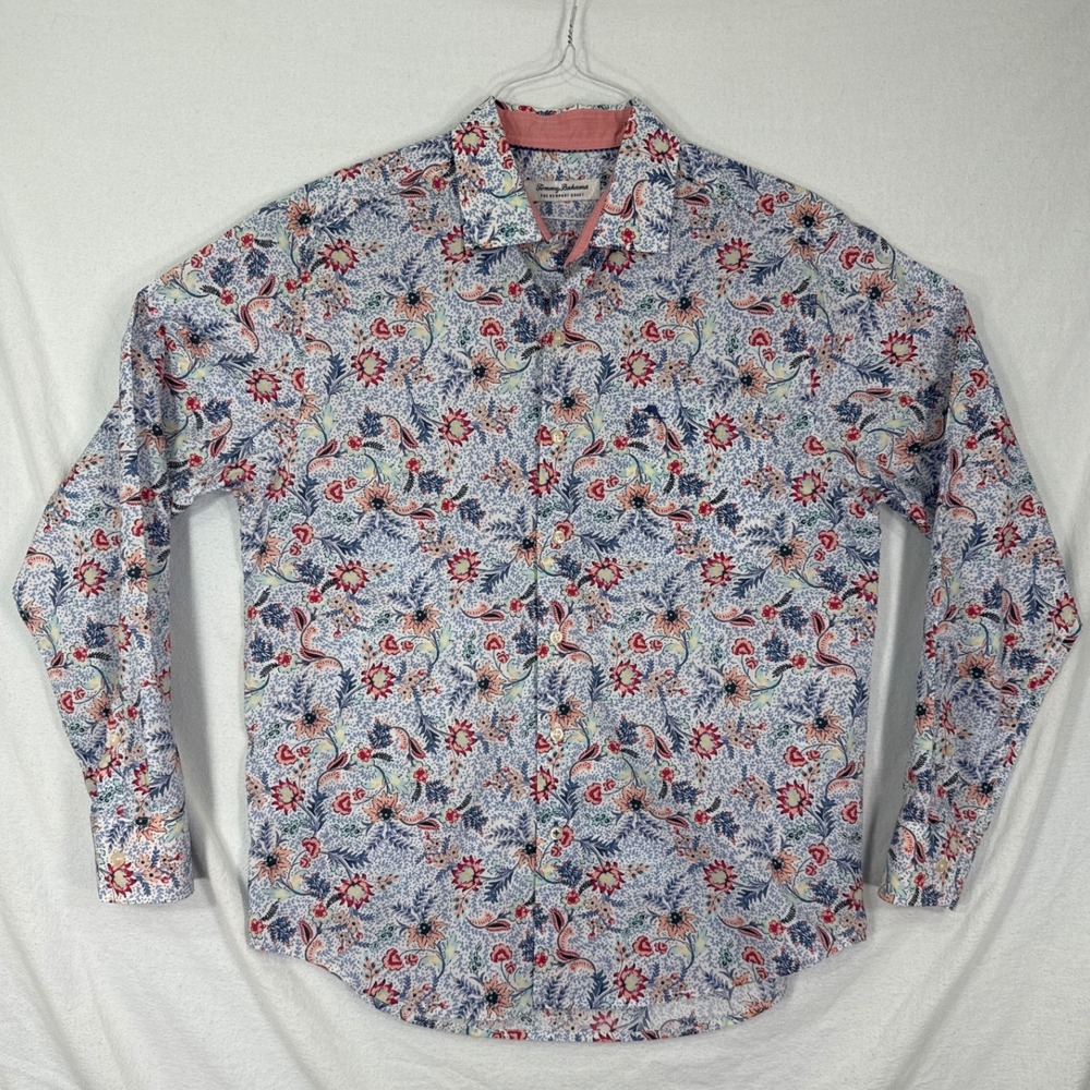 Tommy Bahama The Newport Coast Mens Floral Paisley Long Sleeve Shirt Blue Red M